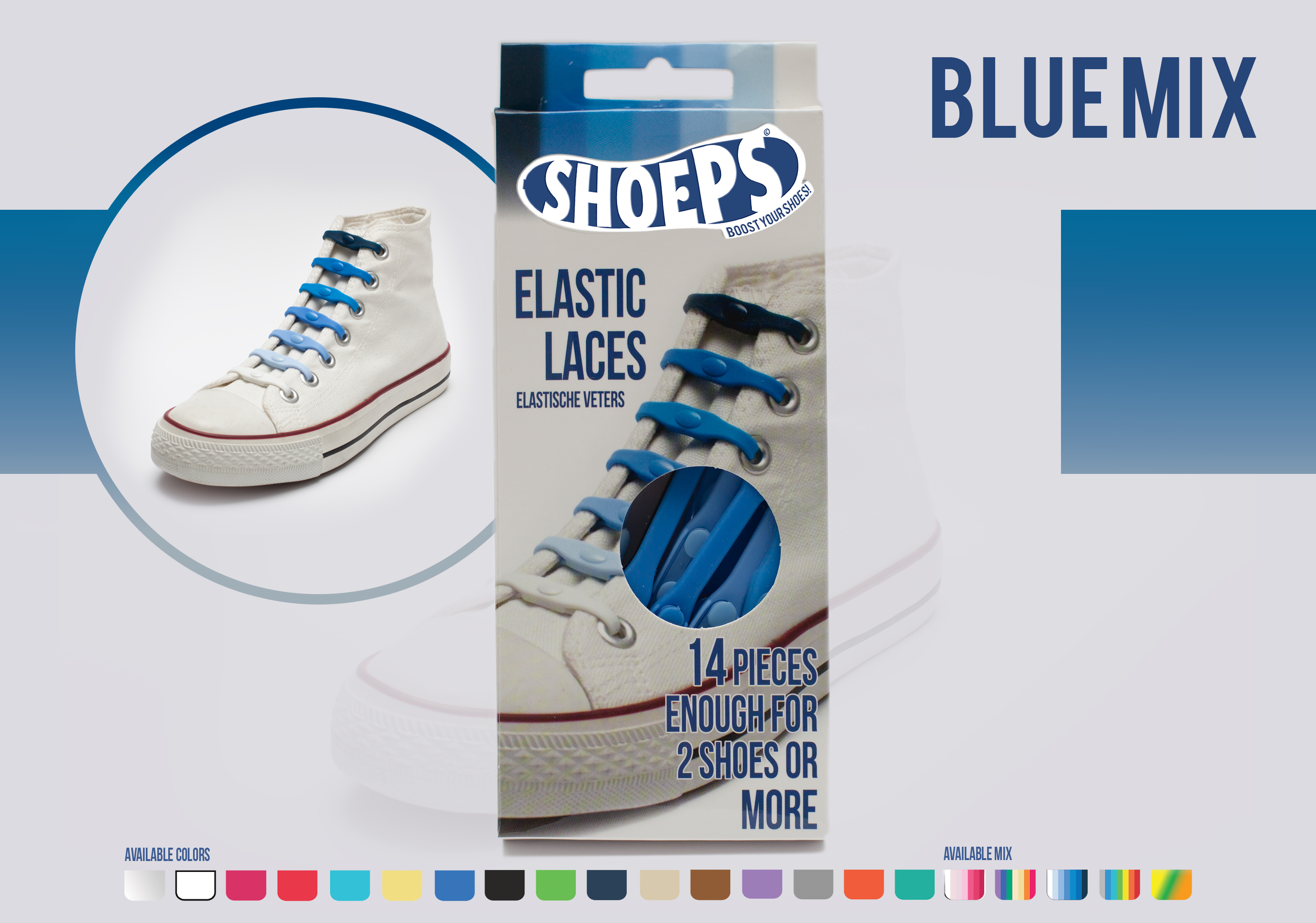 Shoeps silikonowe sznurówki mix niebieski